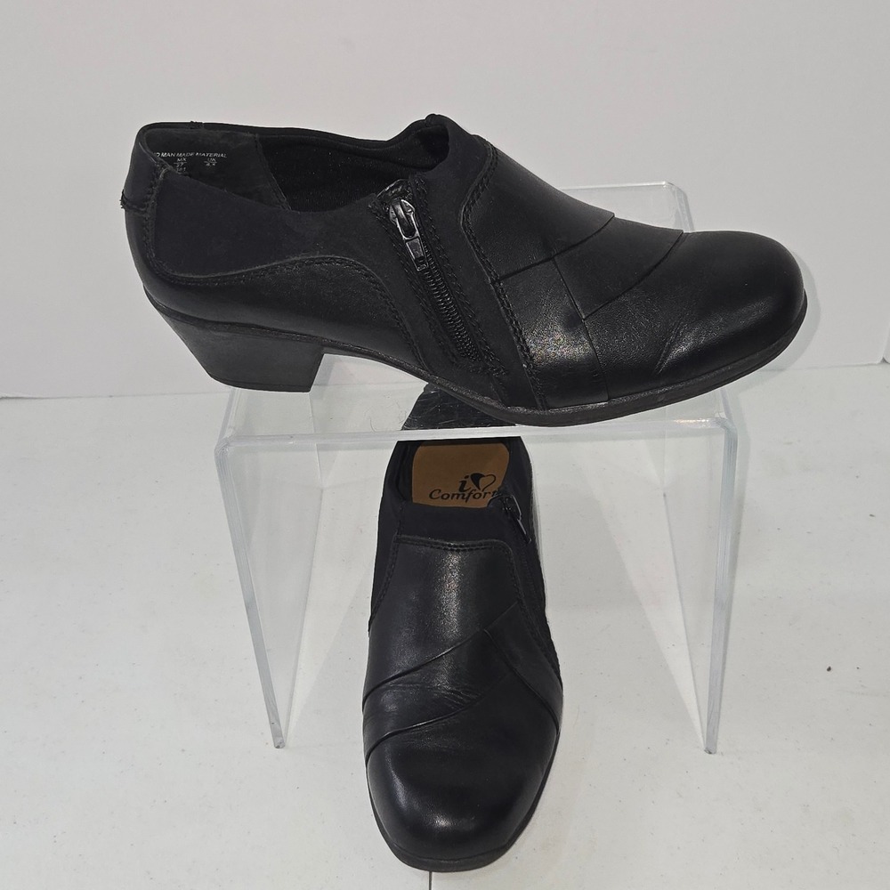 I Love Comfort Marietta Black Leather Ankle Booties Low Heel Shoes Women 10W